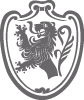 Das Wappen der Stadt bad Tölz: Ein aufrechter goldener Löwe mit roter Zunge und Krallen auf schwarzem Hintergrund
